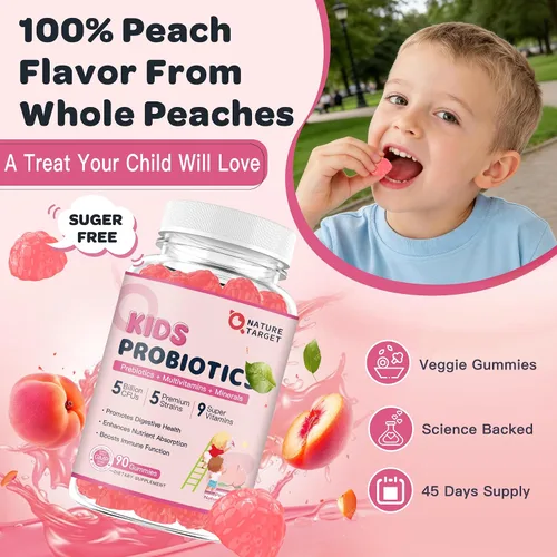 Miniatura 3 de Probióticos para niños, gomitas probióticas multivitamínicas para niños con 5 mil millones de UFC para salud digestiva y apoyo inmunológico