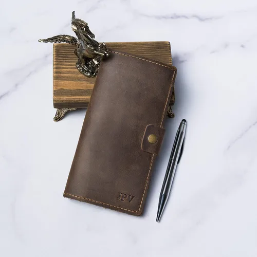 Miniatura 6 de PEGAI Fundas de cuero personalizadas hechas a mano para chequera personal Funda y cartera de cuero 100% envejecido Funda de chequera de negocios