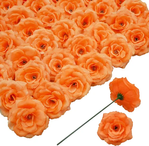 Miniatura 26 de Flores artificiales de rosas, 50 unidades de rosas plateadas a granel con tallo, cabeza de flor falsa de rosa de seda de 3 pulgadas para bodas, Plata