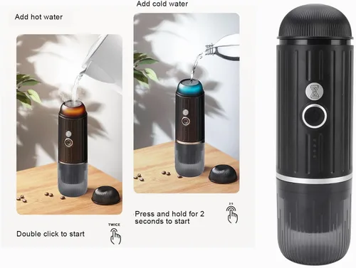 Miniatura 8 de Cafetera eléctrica portátil Cafetera de viaje automática para camping, coche, cafetera, calefacción inalámbrica, compatible con cápsulas de café