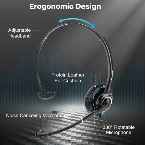 Miniatura 6 de MAIRDI Auriculares telefónicos con conector RJ9 y conector de 0.138 in para teléfono fijo de escritorio, teléfono celular, PC, portátil, auriculares
