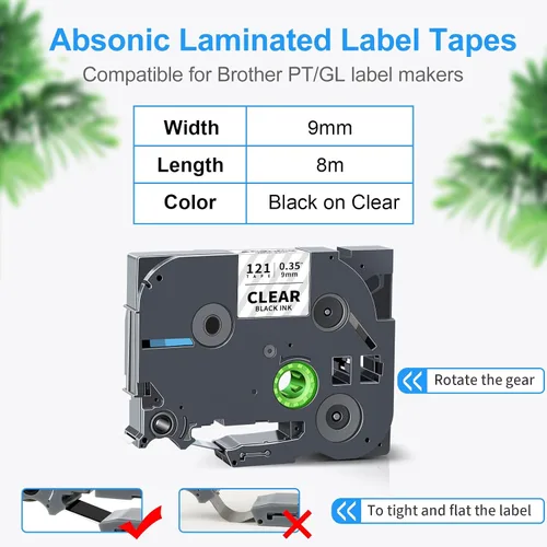 Miniatura 2 de Absonic Paquete de 4 cintas de etiquetas transparentes de 0.354 in 0.35 pulgadas compatibles con Brother Tze-121 Tze121 TZ-121 P Touch Tze Tz Cinta