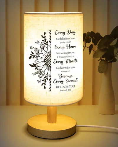 Regalos cristianos para mujer, lámpara de mesa, regalos religiosos para mujeres con versículo de la Biblia, regalo inspirador, lámpara de tela,