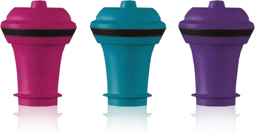 Vacu Vin Juego de 3 tapones de vacío para guardar vino, multicolor, sellado hermético para mantener el vino fresco hasta una semana, compatible con