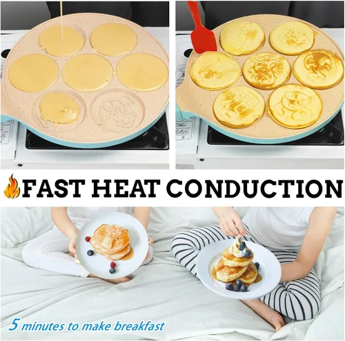 Miniatura 3 de Sartén de dinosaurio para huevos de 7 tazas, sartén para tortitas para niños, antiadherente, cocina, autos, camiones, molde para panqueques, molde