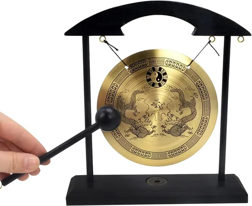 Miniatura 8 de Gong de escritorio de latón, arte zen, feng shui para la decoración de oficina en casa, práctica de meditación, incluye pulsera de cadena roja