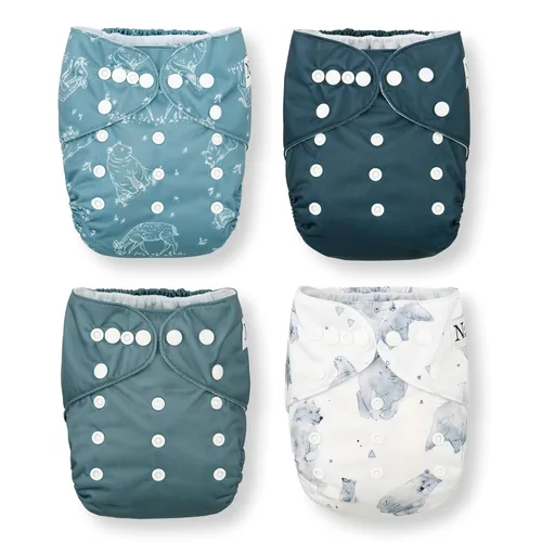 Miniatura 12 de Nora's Nursery Pañales de bolsillo de tela, paquete de 4 con 4 insertos, funda impermeable, lavable, reutilizable y de tamaño único ajustable