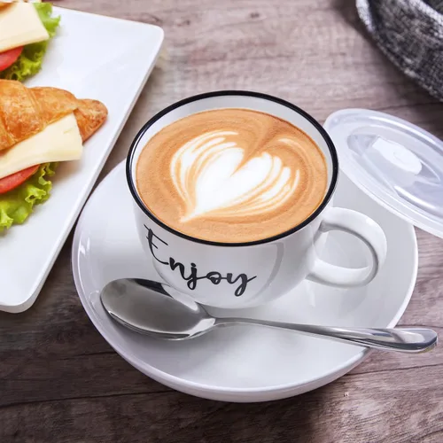 Miniatura 6 de DAYYET Tazas de sopa con asas y tapas ventiladas, cuencos de sopa aptos para microondas de 26 onzas, juego de tazas de cerámica para avena durante