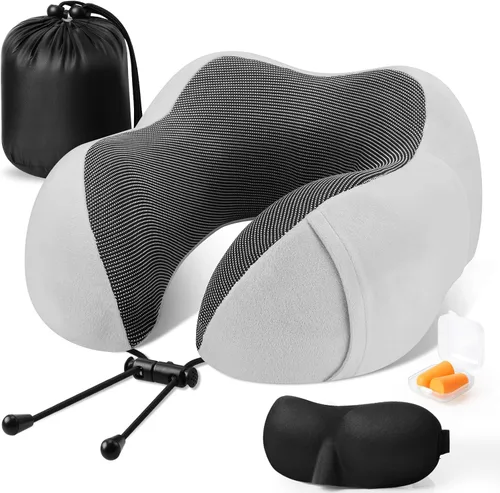 Miniatura 20 de CloudBliss Almohada de viaje de espuma viscoelástica de alta calidad, almohada cervical cómoda y de apoyo, almohadas cervicales para viajar