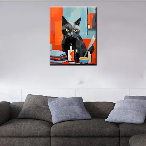 Miniatura 3 de Pintura por números, corte de pelo de gato negro, lienzo profesional con pinceles, pinturas acrílicas, divertido graffiti de animales, pintura por