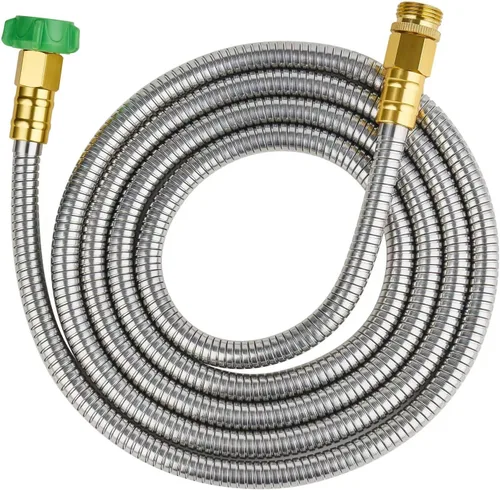 Miniatura 8 de SKYWARD Manguera de jardín corta de acero inoxidable 304 de 1 pie con conector de metal hembra a macho, manguera de agua antifugas, flexible