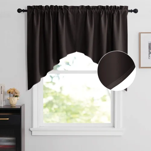 NICETOWN Home Fashion - Cortinas de cocina con bolsillo para poste, cenefa festoneada a medida, cenefa festoneada sólida para ventana de Marrón