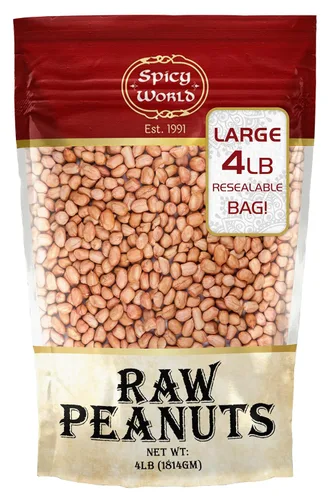Cacahuetes Spicy World, crudos enteros con piel (sin cocinar, sin sal) 4 libras (64 oz) ~ Todo natural - Cultivados en EE. UU. Cacahuetes de piel