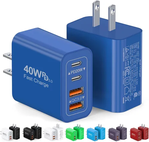 Miniatura 11 de [Paquete de 2/40W] Bloque de cargador de pared USB C de 4 puertos, cubo de carga rápida de ladrillo de alimentación tipo C Power Delivery, enchufe