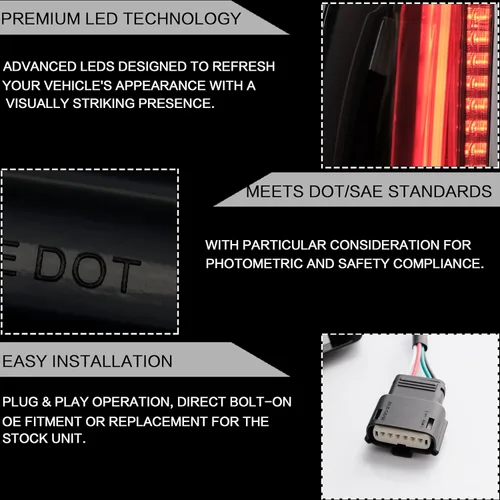 Miniatura 4 de VLAND Conjunto de luces traseras para Chevy Tahoe Suburban 2015-2020, lámpara trasera con DRL y luces antiniebla y señal de giro, enchufar y usar