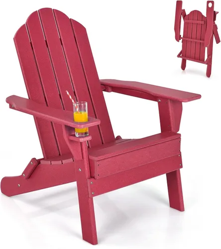 Miniatura 12 de Giantex Adirondack - Silla plegable para exteriores, silla de patio resistente a la intemperie de HDPE con soporte integrado para tazas, silla