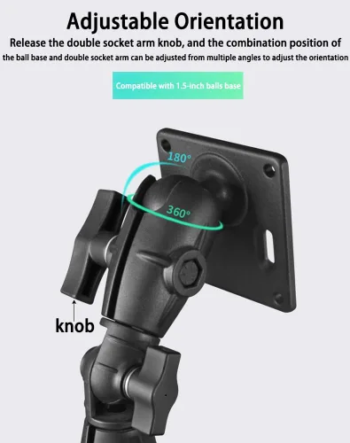 Miniatura 5 de Strg Brazo de doble zócalo compatible con soportes de bola de 1.5 pulgadas/C / 1.496 in, brazo giratorio de doble enchufe de 6.4 pulgadas