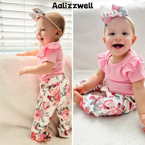 Miniatura 3 de Aalizzwell Conjunto de pantalones de canalé para bebés y niñas