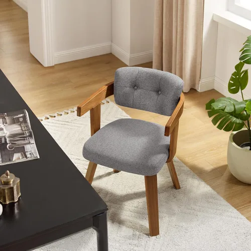 Miniatura 7 de Art Leon Silla de oficina sin ruedas, moderna de mediados de siglo, silla de escritorio tapizada de tela sin ruedas, silla con brazo decorativo