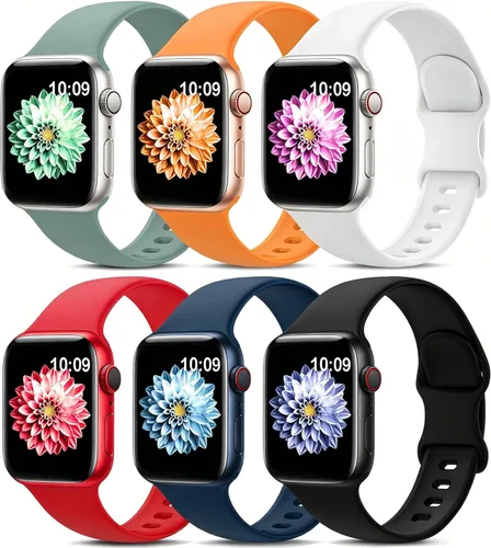 Paquete de 6 correas deportivas compatibles con Apple Watch de 1.50/1.57/1.61/1.65/1.73/1.77 pulgadas (38/40/41/42/44/45 mm), correas impermeables