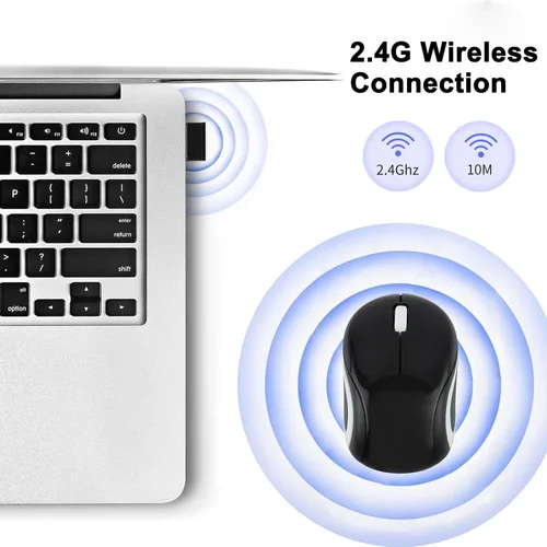 Miniatura 5 de Ratón inalámbrico para computadora portátil, tamaño pequeño, portátil, compacto, de viaje, USB, 3 botones, 1000 DPI, mouse inalámbrico para PC, Negro