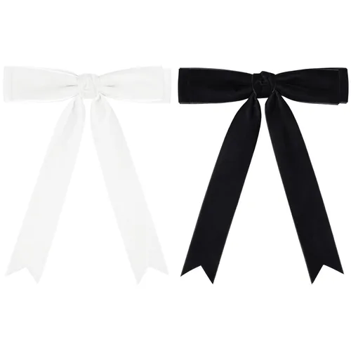 Miniatura 10 de 2 piezas de lazos para el cabello para mujeres, clip de pelo beige y negro, cinta de pelo, accesorios de pelo con moño, barrettes de pelo largo