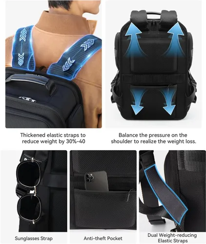 Miniatura 5 de Mochila para laptop de negocios para hombres, mochila de viaje de mano, compatible con computadora de 16 pulgadas, mochilas casuales para viajeros