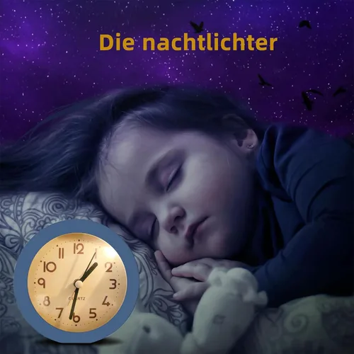 Miniatura 4 de Reloj despertador con luz de fondo, 4.5 pulgadas, lindo reloj analógico redondo de cuarzo digital, sin tictac, funciona con pilas, textura Azul