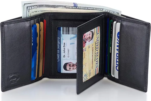 Miniatura 2 de Stealth Mode Cartera de cuero triple RFID para hombres con soporte de identificación abatible (negro)