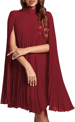 Miniatura 38 de Rooscier Vestido midi de fiesta plisado con cuello alto falso y espalda abierta para mujer