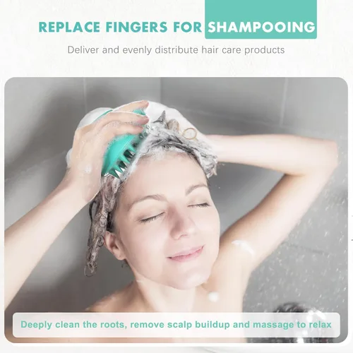Miniatura 5 de FREATECH Cepillo de champú y masajeador con cerdas de silicona suave para el cuidado del cuero cabelludo, exfoliador para la ducha que elimina