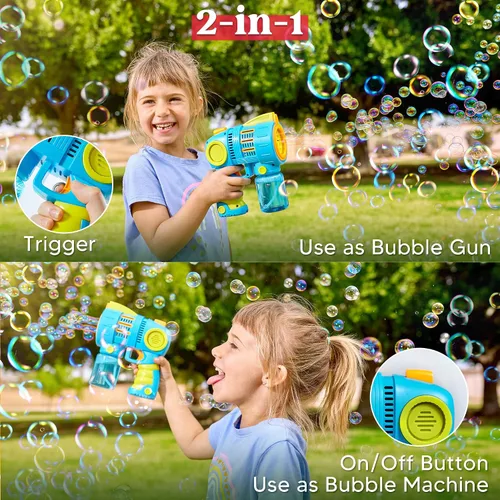 Miniatura 5 de JOYIN Pistola de burbujas para niños con solución de recarga, pistolas automáticas 2 en 1 para niños pequeños de 1 a 3 años de 4 a 8 años, juguete