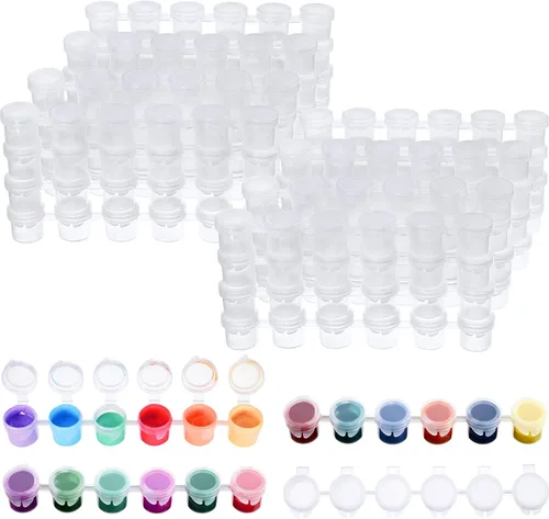 Zonon 80 tiras de 480 macetas vacías de pintura para almacenamiento de tiras con tapa, macetas transparentes para aulas, escuelas, suministros de