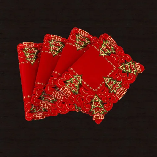 Miniatura 5 de Grelucgo Juego de 4 manteles individuales bordados con árbol de acebo de Navidad, rectangular, 12 x 18 pulgadas