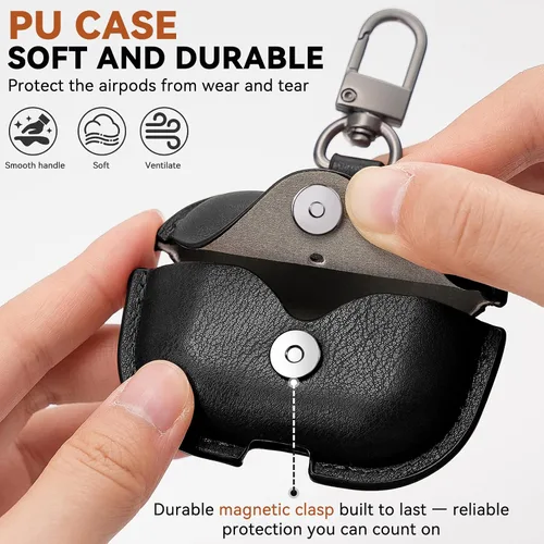 Miniatura 3 de Funda de piel para Airpods Pro 2, funda para AirPods Pro con llavero y kit de limpiador para Apple Airpods Pro de 2ª/1ª generación (2023/2022/2019)