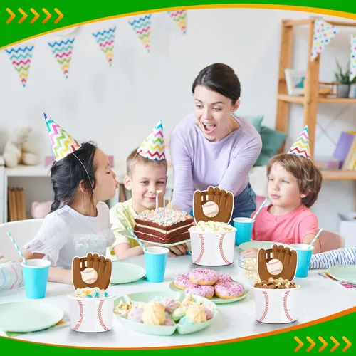 Miniatura 6 de Suclain Juego de 24 cuencos de papel de béisbol con tarjetas de béisbol, cuencos de helado, tazas de sopa, tarjetas de agradecimiento, recuerdos