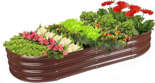 Miniatura 9 de Rakukiri Jardinera elevada con certificación GRS galvanizada para exteriores, maceta ovalada de metal resistente a la putrefacción de 6.5 pies, 1