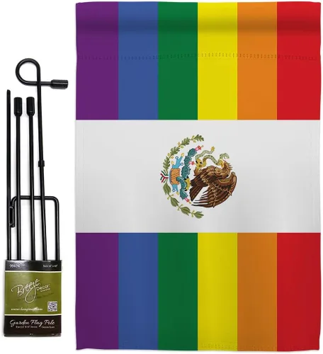 Miniatura 8 de Bandera de jardín de arpillera de Orgullo de México LGBT arco iris amor gay bisexual pequeño regalo decorativo patio casa pancarta de doble cara