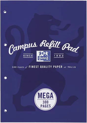 Oxford Campus, almohadilla de repuesto de papel rayado A4, 300 pg, azul marino, 1 cuaderno