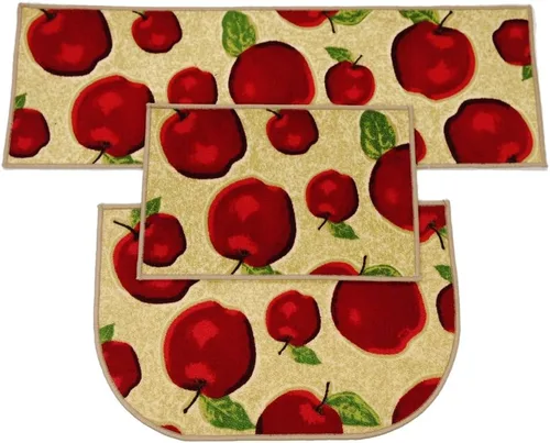 Miniatura 7 de Juego de 2 alfombras y tapetes de cocina lavables a máquina, diseño de manzana roja, antideslizante, absorbente, alfombra de cocina