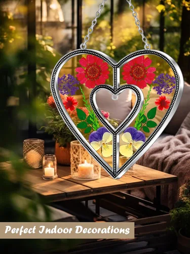 Miniatura 6 de Ky&Bosam - Atrapaluz de cristal, ventana en forma de corazón, con flor prensada, diseño de corazón/ "Mom", regalo para el Día de la Madre, Navidad