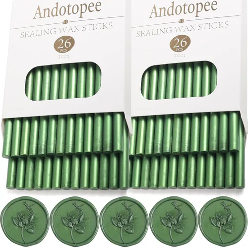 52 varillas de cera de sellado verde pino, pistola de pegamento para sellos de sellos, sellos de sobres de alta calidad para adhesivo de