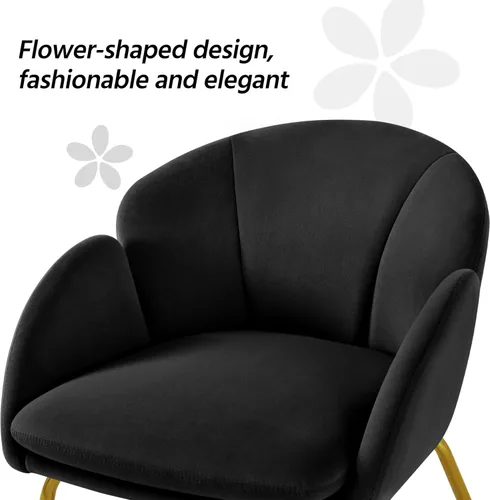 Miniatura 7 de Topeakmart Silla decorativa moderna, estilo floral, de terciopelo, con patas mentales doradas, para sala de estar, dormitorio, oficina en casa, Negro