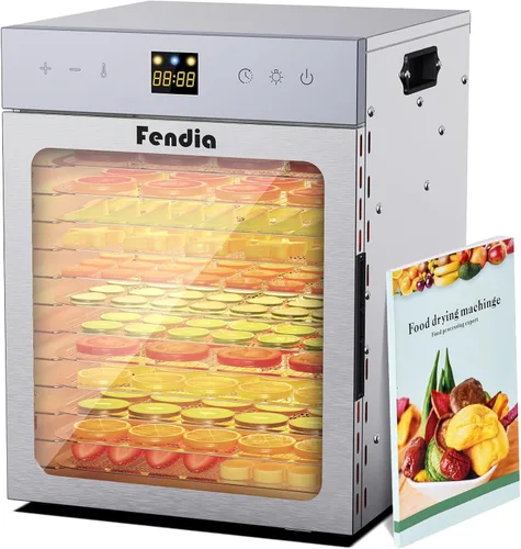 Miniatura 9 de Deshidratador de alimentos para cecina, control remoto, 10 bandejas grandes de acero inoxidable, deshidratador de frutas de 1000W, temporizador