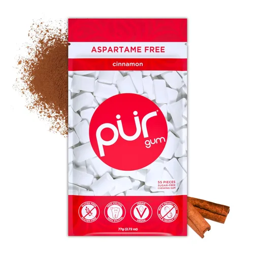PUR Gum | Chicle sin Aspartamo | 100% Xilitol | Chicle con sabor natural a canela, 55 piezas (paquete de 1)