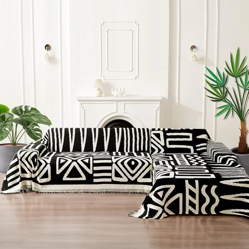 Miniatura 5 de Handontime - Funda de sofá de felpilla para perros y mascotas, estilo bohemio, sofá modular en forma de L, sofá 3 cojines, 71 x 118 pulgadas, negro