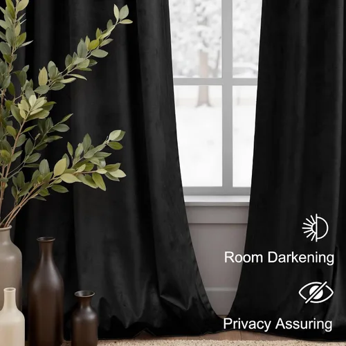 Miniatura 7 de Cortinas de terciopelo opacas para oscurecer la habitación de 63 pulgadas de largo para sala de estar, comedor, 2 paneles, privacidad pesada