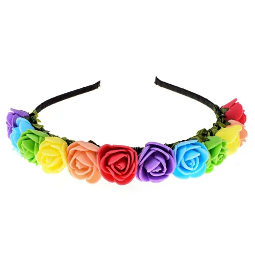 Miniatura 4 de Corona floral BOHO con diadema de rosas para el cabello (rojo oscuro)