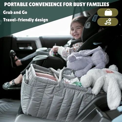 Miniatura 9 de Organizador de pañales grande con asa neutral para niño y niña, cesta de bebé para guardería, automóvil, cambiador, almacenamiento portátil