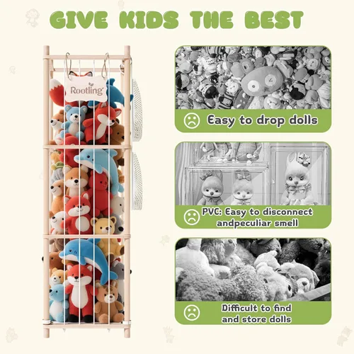 Miniatura 6 de Almacenamiento y organizador de animales de peluche, soporte de madera de 54 pulgadas de alto para juguetes de zoológico con bolsa de almacenamiento